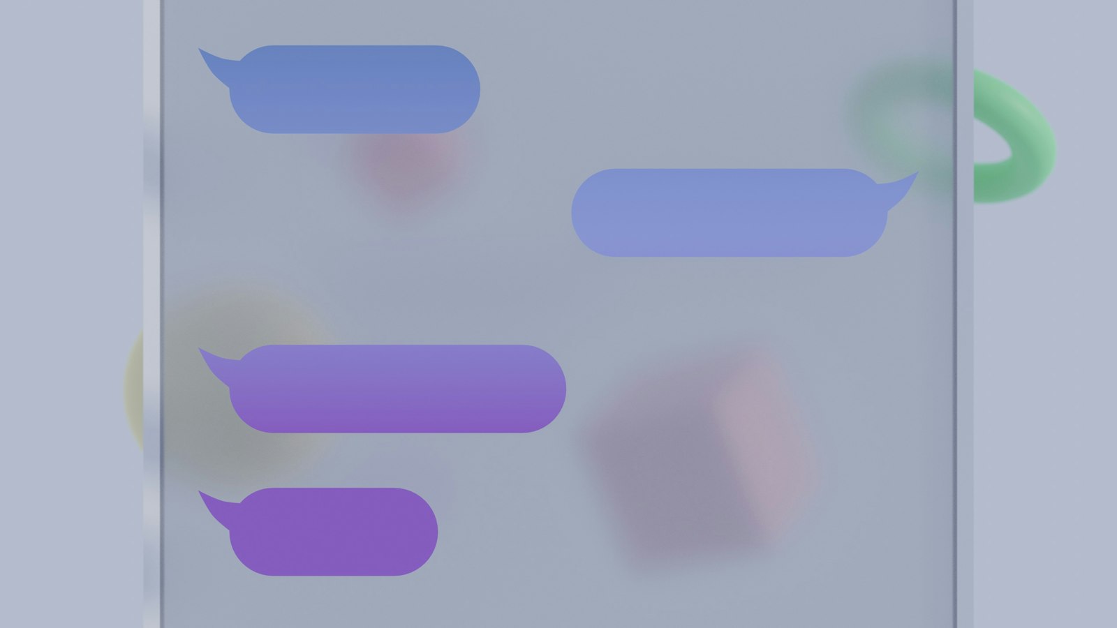 Burbujas de conversación sobre una pantalla translúcida, representando asistentes de IA conversacional